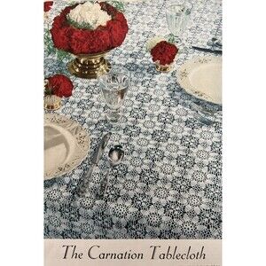 1940's Mid-Century Crochet Pattern Irish Lace Carnation Tablecloth 50x68